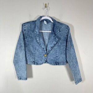 Vintage Oops California Acid Wash Cropped Denim Jacket Wms 9/10 90s Grunge